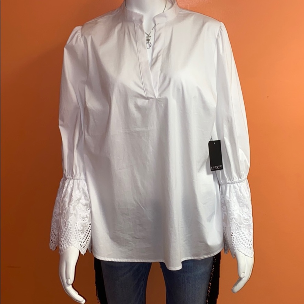 Eloquii White Blouse With Eyelet Cuffs